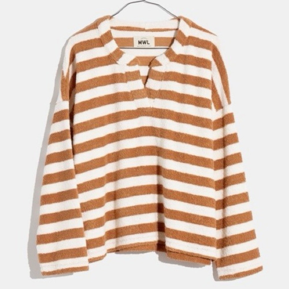 NWT Madewell MWL Loop Terry Notched Striped Sweatshirt Oversized Relaxed Fit XS